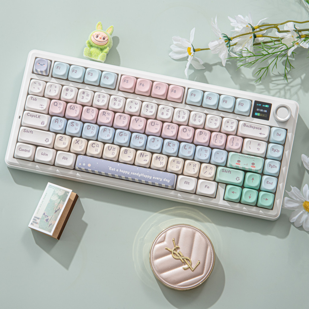 AULA F75 MAX ไทยคีย์บอร์ด 3 โหมดไร้สายบลูทูธ RGB จอแสดงผลลูกบิดปะเก็นที่กําหนดเองคีย์บอร์ดเกมสํานักง