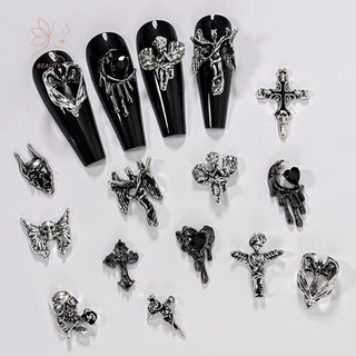 [maybeauty] 12Grid Vintage Cross Nail Art Charms Y2k โลหะสไตล์โลหะผสม Cross Skeleton Angel อุปกรณ์ตกแต่งเล็บ {TH}