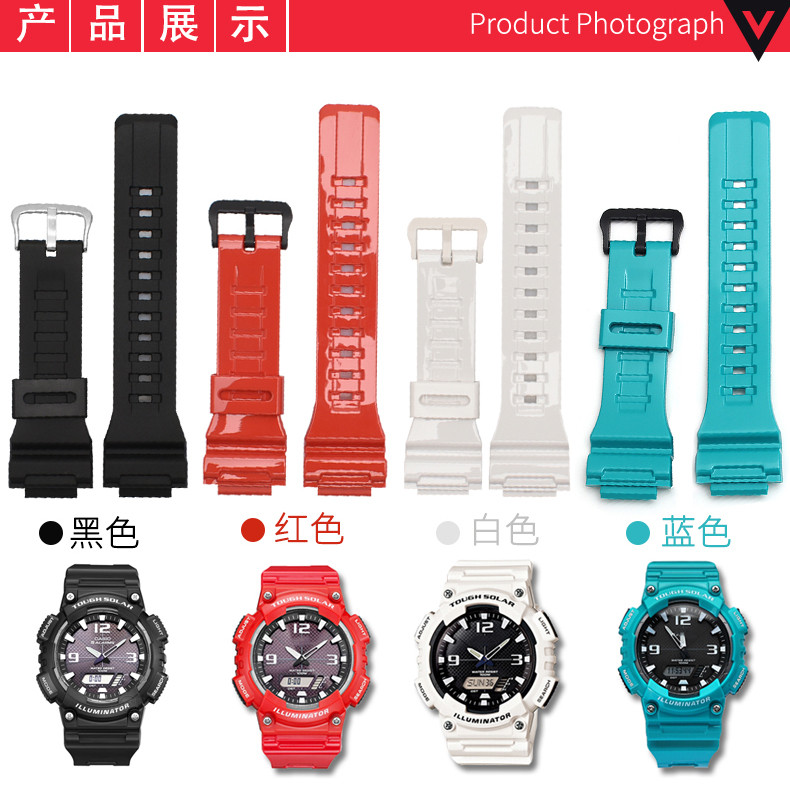 เหมาะสําหรับ Casio AEQ-110W AQ-S810W W735H/736H สีดําสีขาวสร้อยข้อมือผู้ชายสายนาฬิกาซิลิโคน