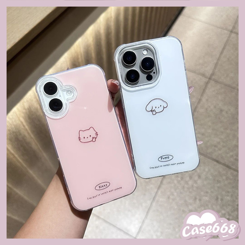 เคสไอโฟน 16 11 สำหรับ IPhone 16 13 15 11 12 14 Pro Max 16 8 7 15 14 Plus 16 15 12 13 14 Pro ปกลูกสุนัขแมวน่ารักคู่