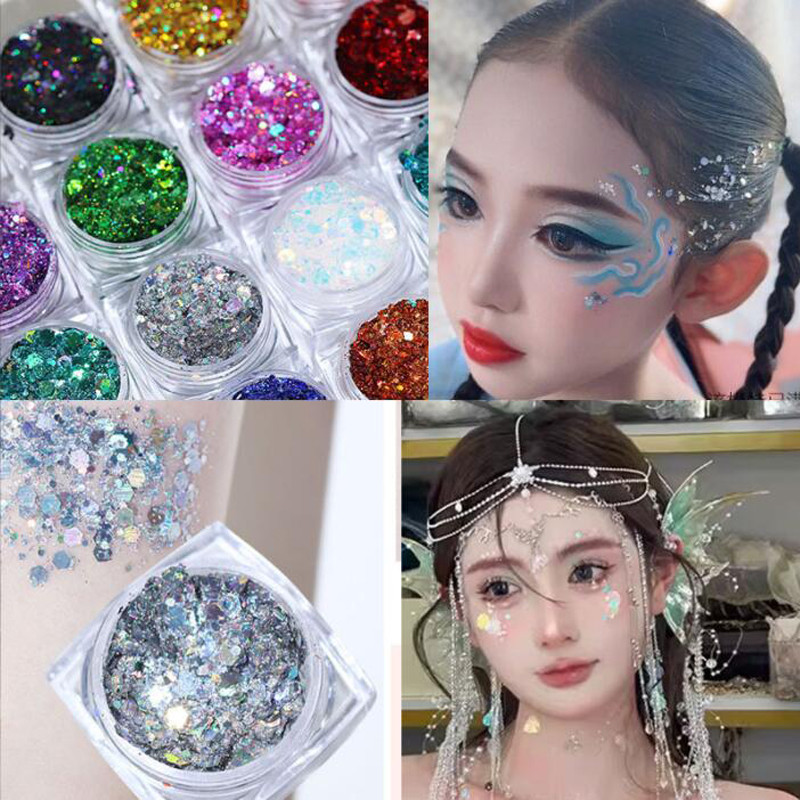 กลิตเตอร์มีกาวในตัว กลิตเตอร์เด็ก กล่อง 15 สี แต่งหน้าฮาโลวีน คริสต์มาส เจลกลิตเตอร์ กากเพชรแต่งหน้าเด็ก ติดหน้า ติดผม