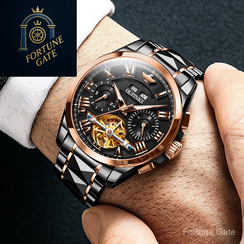นาฬิกา Oupinke ฤดูใบไม้ผลิ นาฬิกาจักรกลมัลติฟังก์ชั่น กันน้ำ นาฬิกาผู้ชาย RQSD