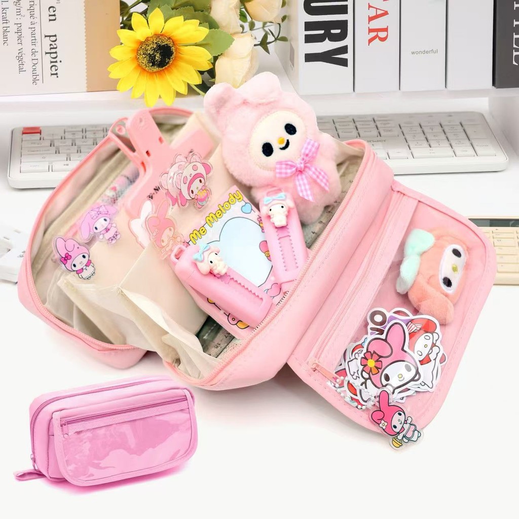 SANRIO กล่องดินสอซานริโอ 10 ชั้น | ซินนามอนโรล คุโรมิ มายเมโลดี้ | Flip Top อุปกรณ์การเรียน