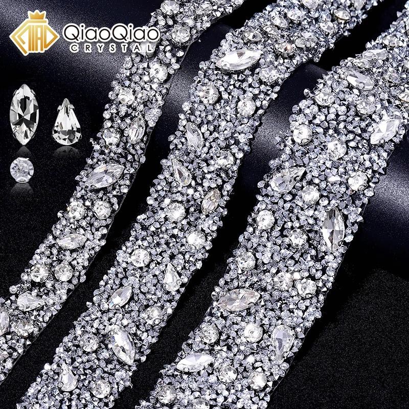 QIAO-Beaded Trim เรซิ่น Hotfix Rhinestone Triming Ribbon