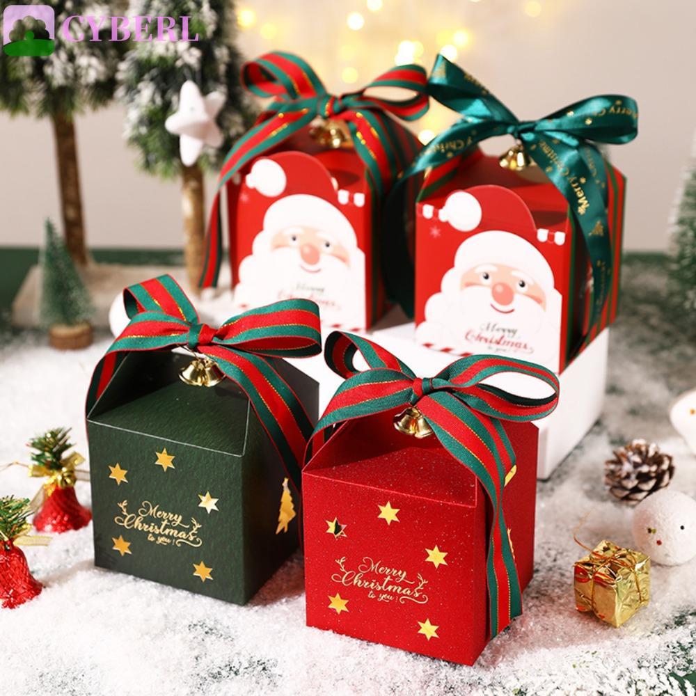 CYBERLINX 6PCS Christmas Gift Packing Box, Square Glitter Christmas Candy Box, High-end with Bell an