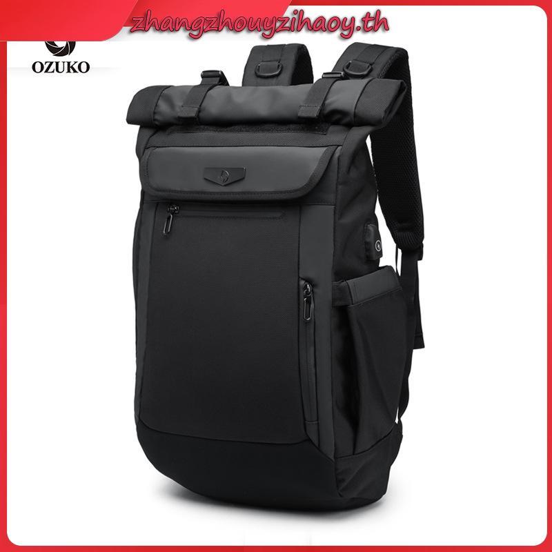 Ozuko กระเป๋าเป้สะพายหลังแฟชั่นสําหรับผู้ชายใส่แล็ปท็อปกันน้ําเหมาะกับการพกพาเดินทาง