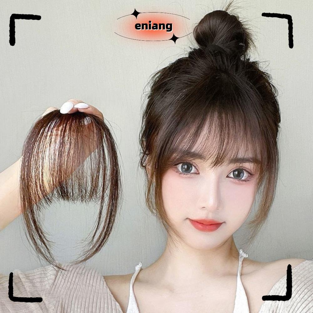 ENIANG Air Bangs Hairpiece,สําหรับสาวสีดําสีน้ําตาล Mini Fake Bangs, ผู้หญิงสังเคราะห์ Hairpiece Ext