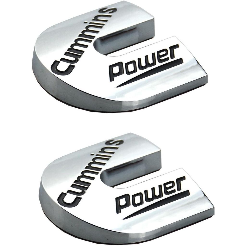 2 แพ็คเข้ากันได้กับเครื่องยนต์ Cummin Power Automotive Badge Emblem Decals (สีเงินสีดํา)