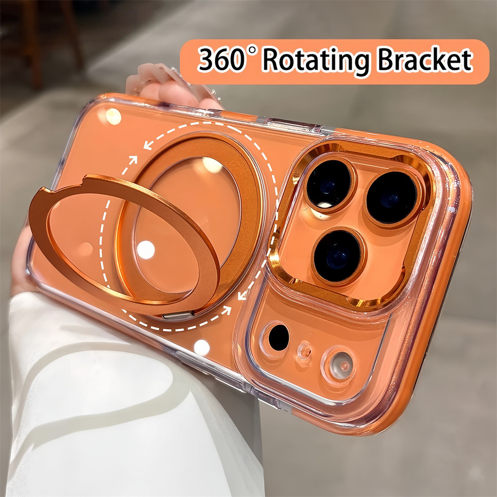 ใหม่ 360° หมุนวงเล็บเคสโทรศัพท์สําหรับiPhone 17 Air 16 15 14 13 17 Pro Max Plus 17Proโปร่งใสแม่เหล็กDrop-proof Cover
