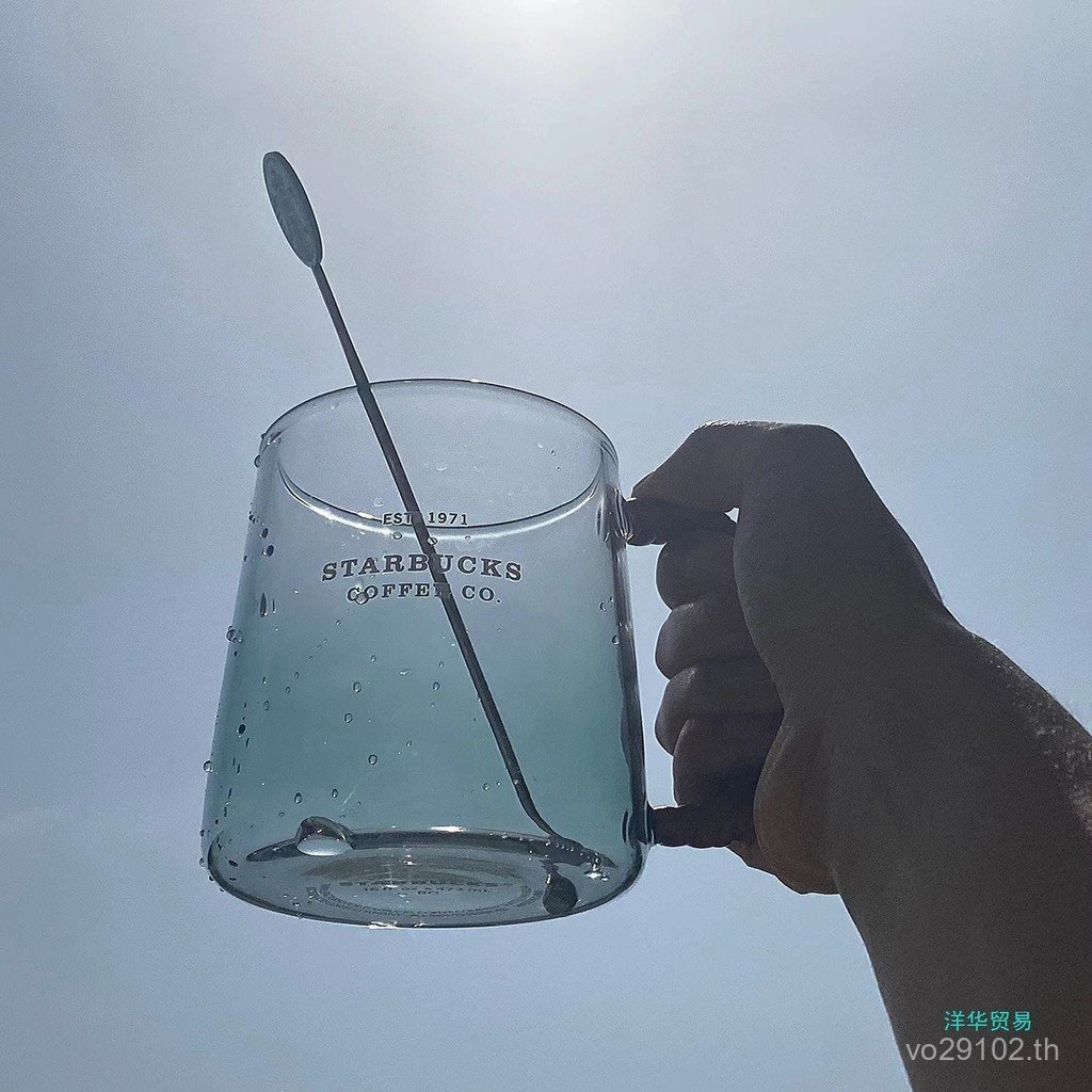 XYZS586 Ocean Coffee Handle โปร่งใสGradient Mug แก้วหวายสีเขียวเกาหลีถ้วยน้ําขนาดใหญ่ความจุ 79Y2