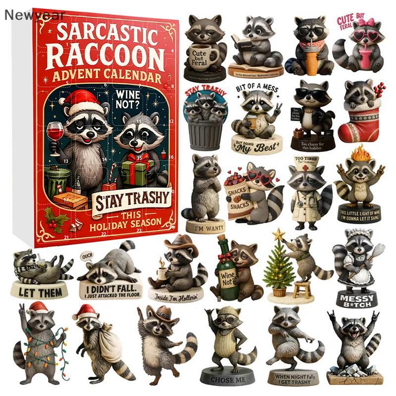 [VJW] Sarcastic Raccoon Advent ปฏิทิน 2025, 24 วันตลกคริสต์มาสนับถอยหลังพร้อมเครื่องประดับแรคคูนอะคร