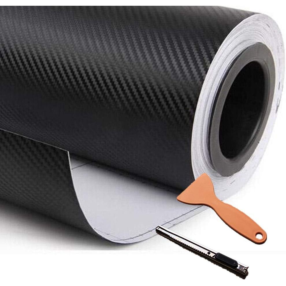 DIYAH 3D สีดําฟิล์มคาร์บอนไฟเบอร์ Twill สานแผ่นไวนิล Roll Wrap DIY Decals พร้อมเครื่องมือมือ (48" X 