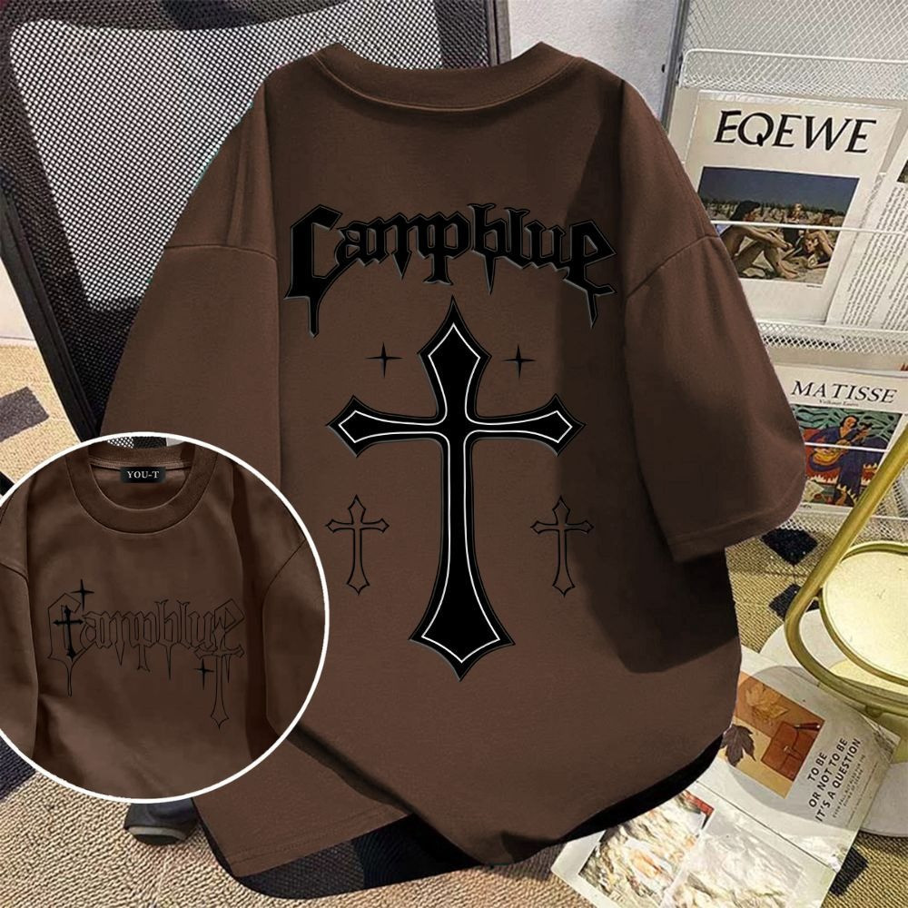 TeeTwoOneเสื้อยืดผ้าคอตตอน สกรีนลาย ‘CAMPBLUE’ ผ้าCOTTON100%ผ้าฝ้ายใส่สบาย สไตล์เกาหลีOVERSIZEเสื้อวินเทจ【COD】