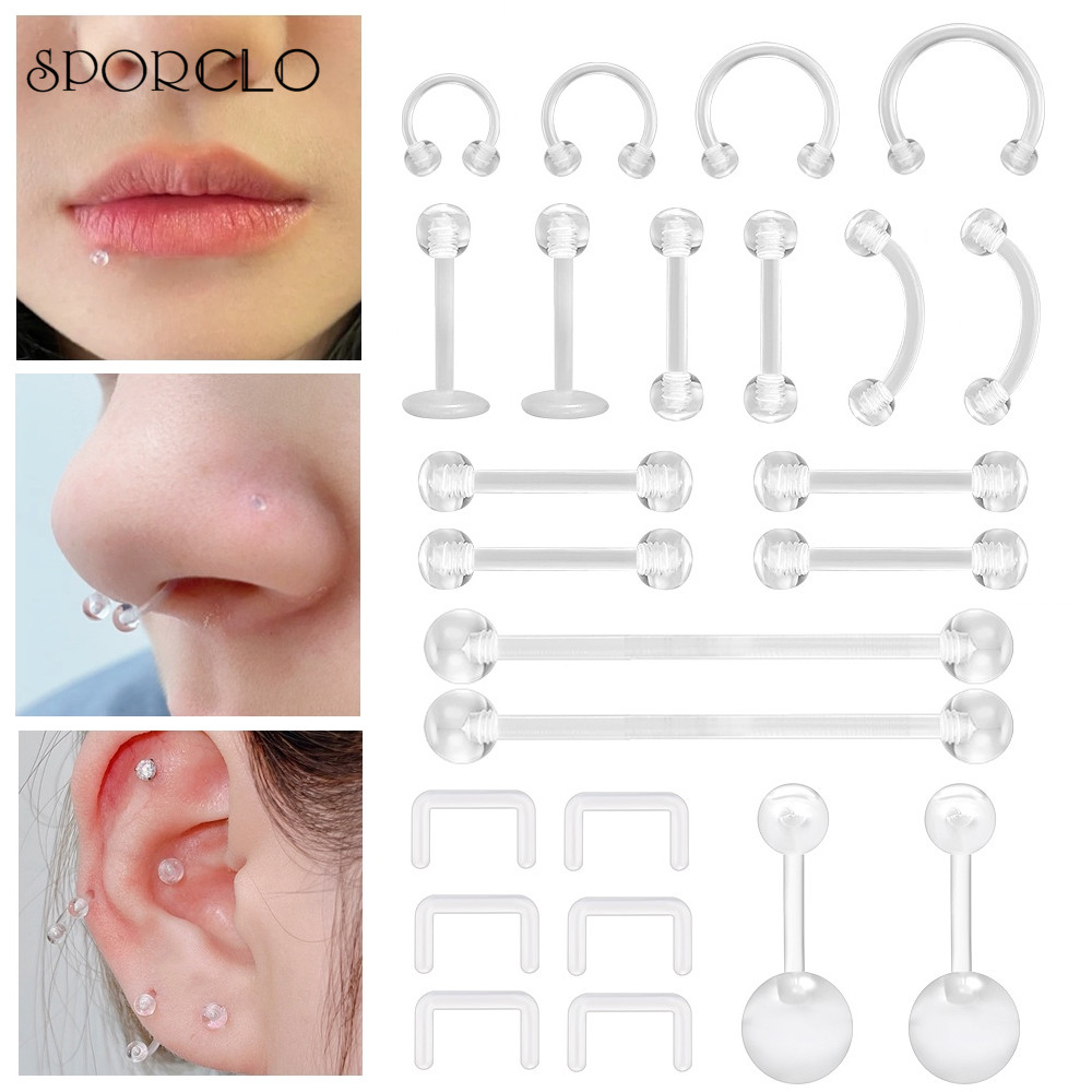 ต่างหูโปร่งใสสำหรับการเจาะ Conch และ Septum แบบ Industrial Barbell