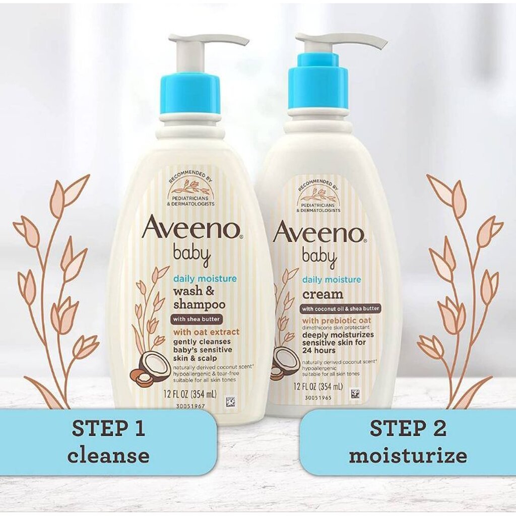 NEW!! สูตรใหม่ Aveeno Baby Daily Moisture Body Lotion & 2in1 Body Wash&Shampoo Coconut oil and Shea Butter ขนาด 12oz....