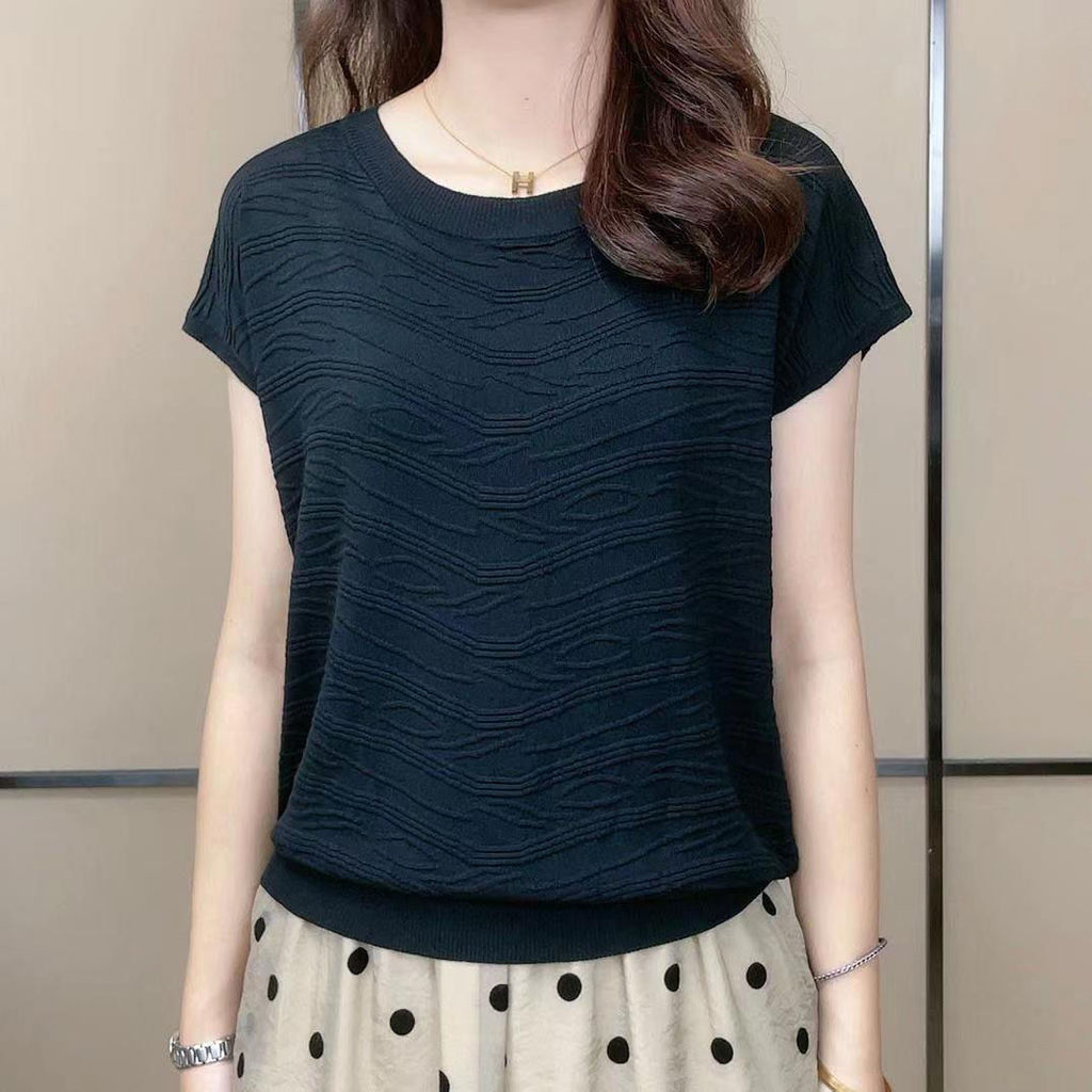 เสื้อยืดสำหรับผู้หญิง สวมใส่ง่ายในฤดูร้อน สไตล์เกาหลีคอกลมแขนสั้น