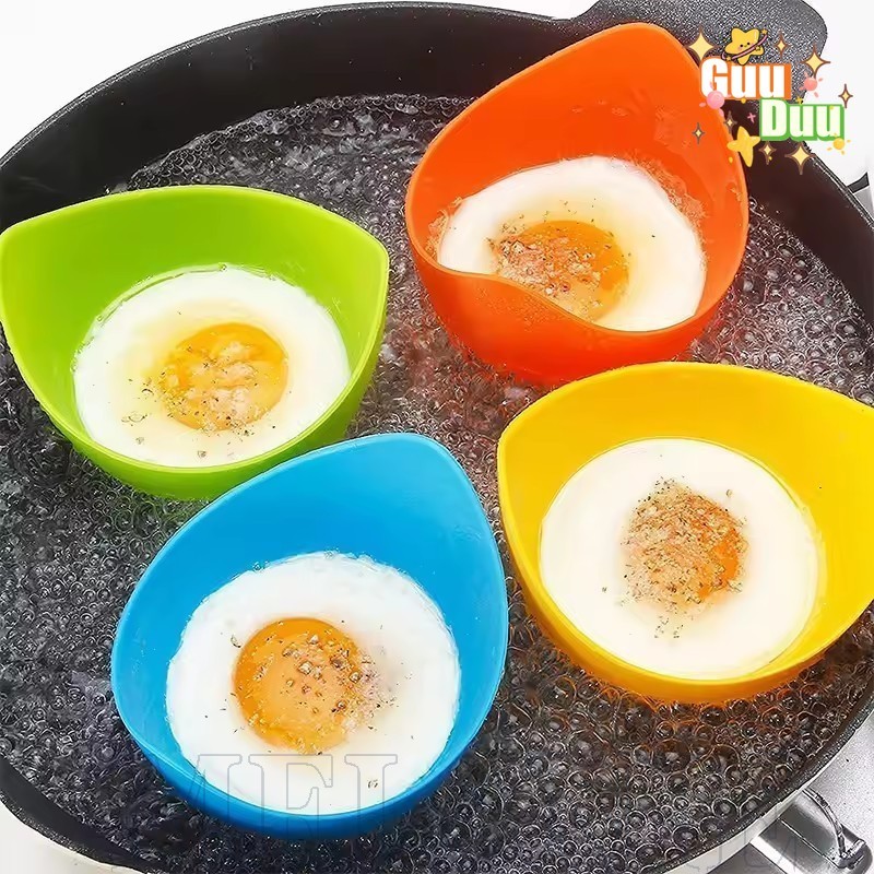 [ GuuDuu ] 1/4 ชิ้นถ้วยซิลิโคนไข่ Non Stick ถาดนึ่งสําหรับไมโครเวฟ Air Fryer หม้อไอน้ําพกพา