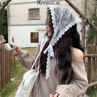 COD-ในไทย💖ผ้าโพกเอวผ้าพันคอ ทรงสามเหลี่ยม แต่งลูกไม้ ลายดอกไม้ Y2Kสไตล์เกาหลี แฟชั่นสําหรับสตรี 2025ใหม่-Kri