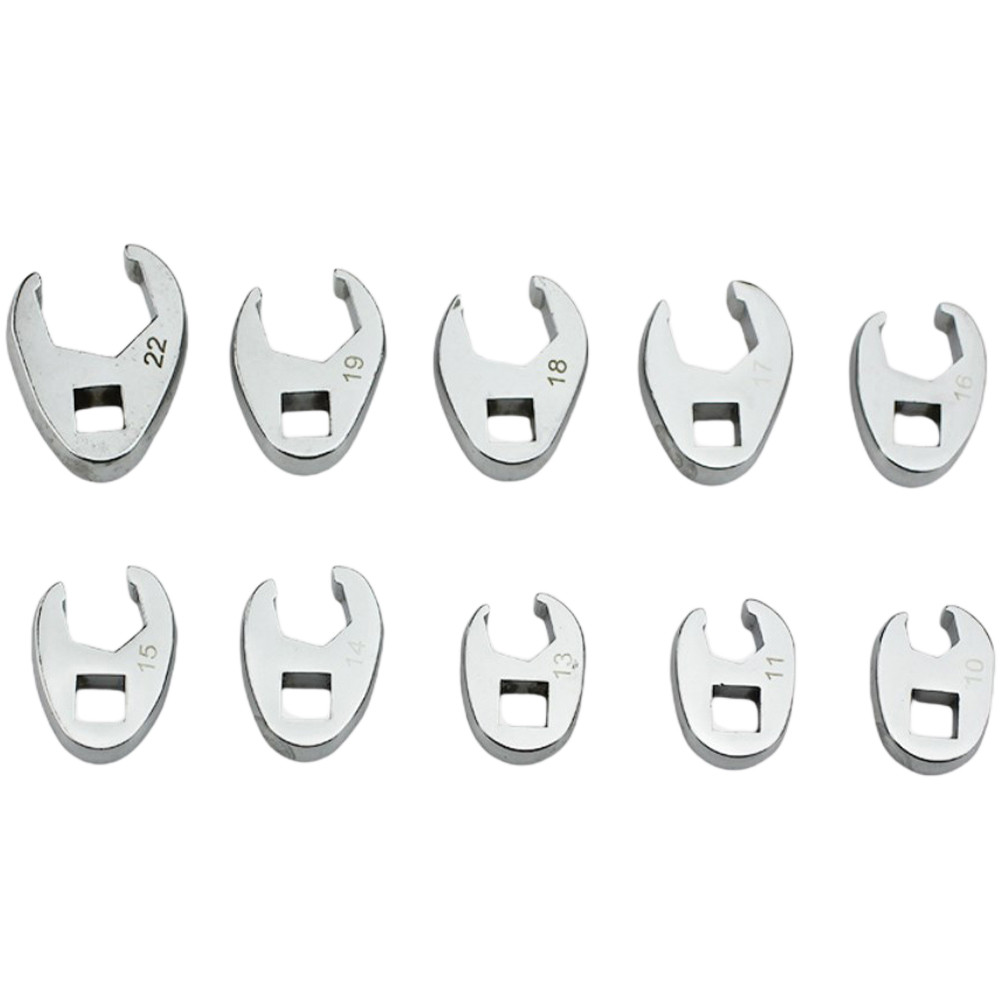 Chrome Plated 10 Piece Crowfoot Wrenches 10 to 22mm Metric Foot 3/8 Inch Drive#TWILIGHT