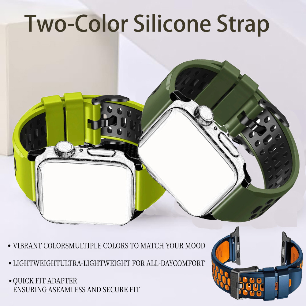 สายซิลิโคนสองสีนุ่มเข้ากันได้สําหรับ Apple Watch Band 49 มม.46 มม.45 มม.44 มม.42 มม., สายรัดข้อมือสํ