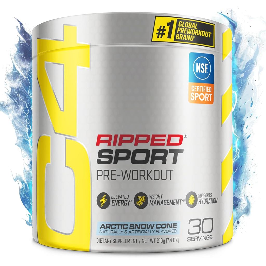 C4 Ripped Sport Pre Workout Powder Arctic Snow Cone - NSF Certified for Sport + Sugar Free Preworkou