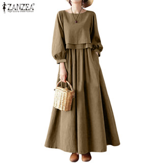 ZANZEA ชุดเดรสผู้หญิงสไตล์เกาหลี สไตล์เรียบหรู แขนปกคลุม ทรง…