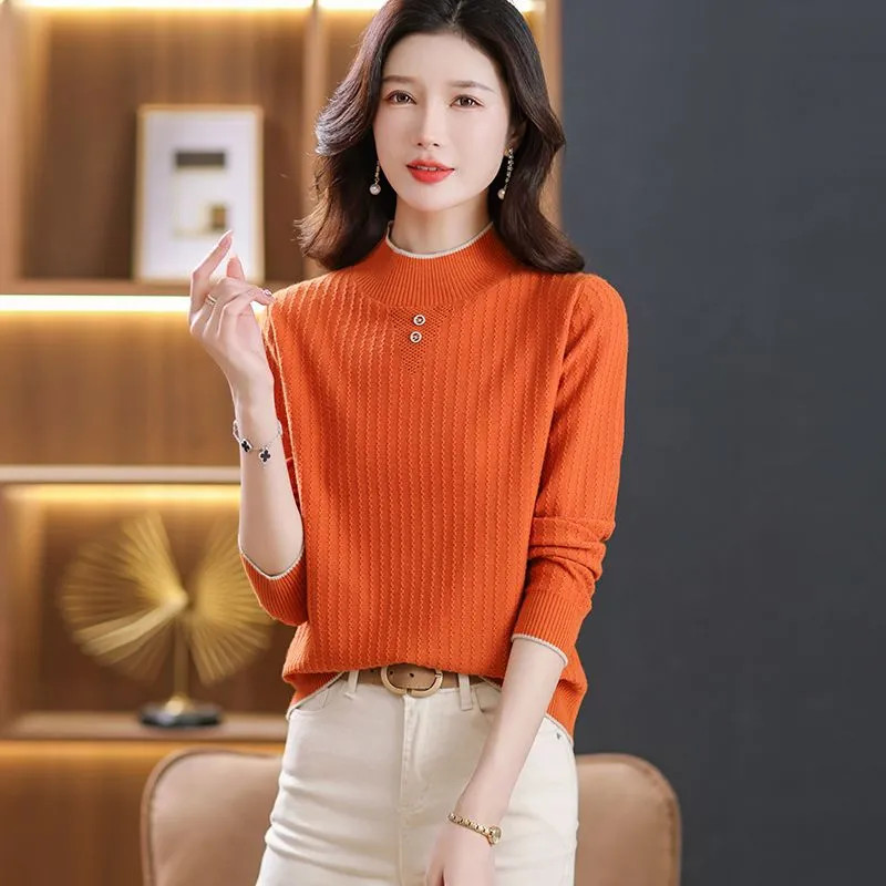 เสื้อกันหนาวสไตล์ใหม่ครึ่งคอเต่า สำหรับฤดูหนาวและใบไม้ร่วง ขนาดใหญ่ ใส่สบาย