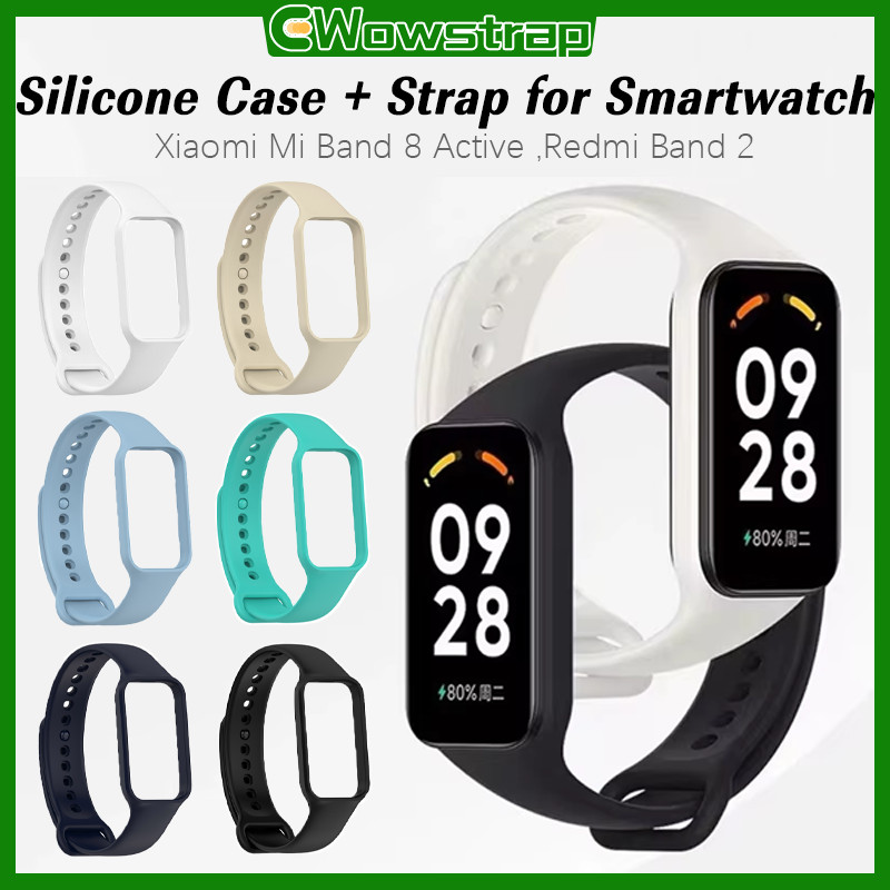 สายรัดกรณีซิลิโคน for Redmi Band 2 Xiaomi Smart Band 8 Active ป้องกันหน้าจอยางกีฬา แบนด์ปรับได้ for Miband 8 Active