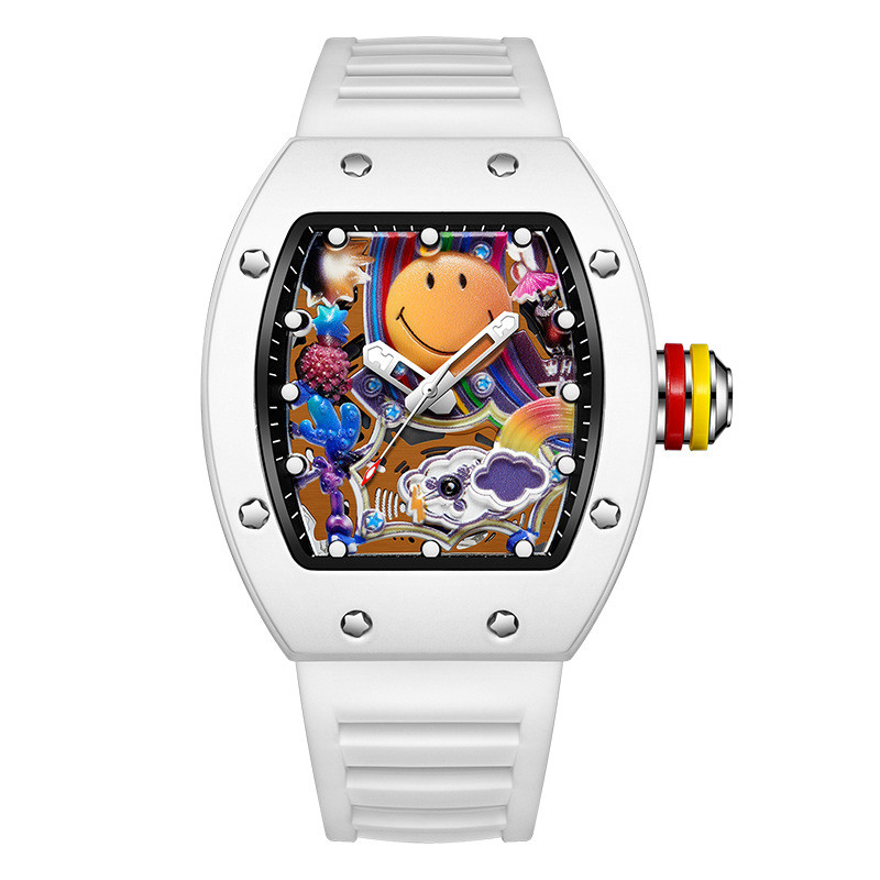 KIMSDUN Miller Smiley Face แฟชั่น Luminous กันน้ํา Hollow Quartz นาฬิกาผู้ชาย