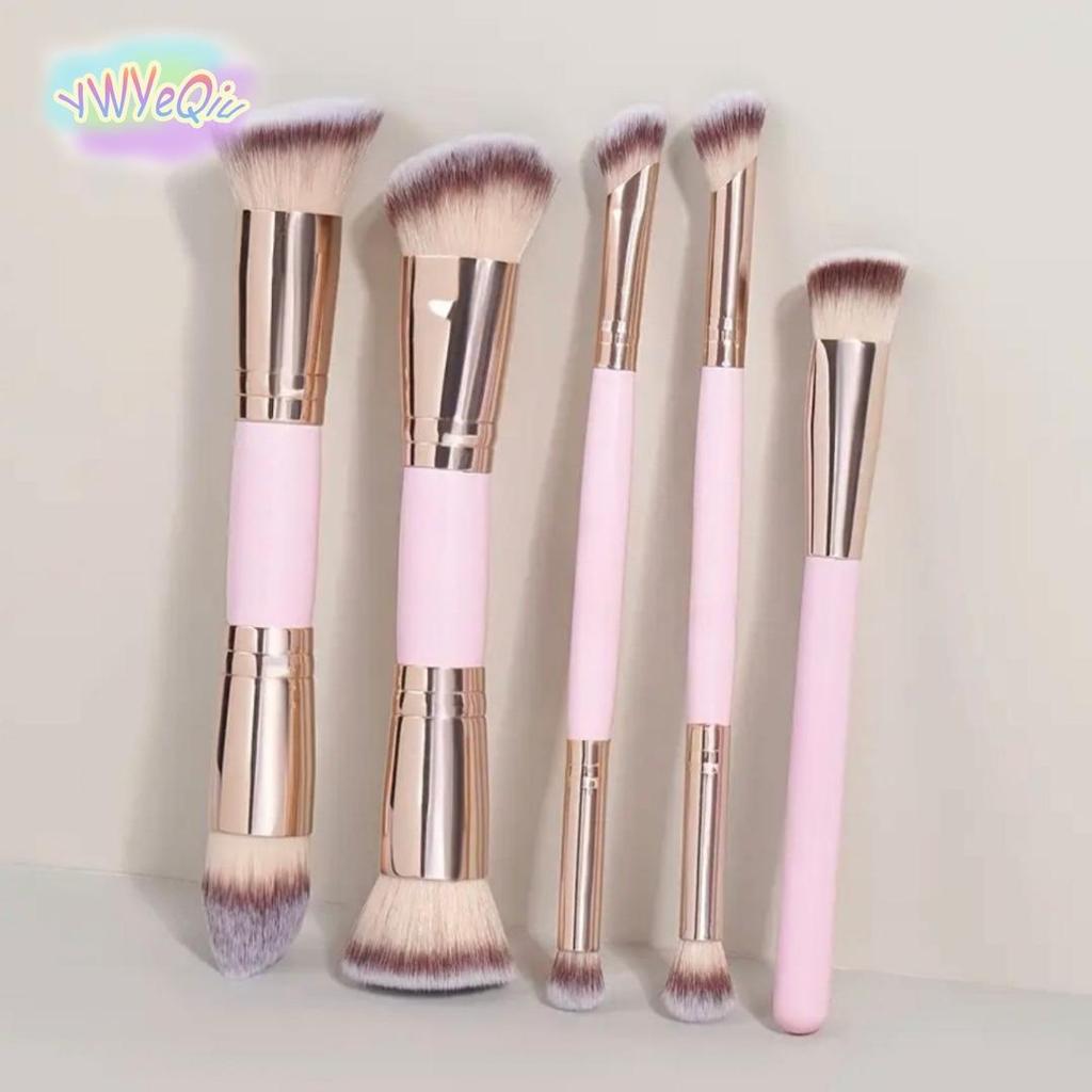 YWEeQiu 5PCS Dual-Ended Foundation Blush แปรงขนแปรงนุ่ม Professional เครื่องสําอาง Loose Powder แปรง