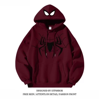 M-5XL เสื้อกันหนาว มีฮู้ด ผ้าฝ้ายแท้ ทรงหลวม ลาย Spider Man สไตล์ฮิปฮอป แฟชั่นฤดูใบไม้ร่วง และฤดูหนาว สําหรับผู้ชายและผู้หญิง