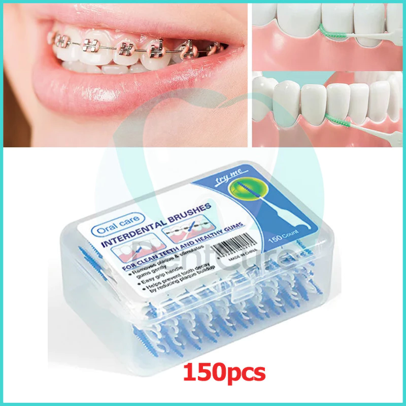 ชุดทันตกรรมพรีเมียม แปรงซิลิโคนนิ่ม ไหมขัดฟันเทคซ์ แปรงซอกฟัน 150 ชิ้น Dental Floss Interdental Silicone Brush