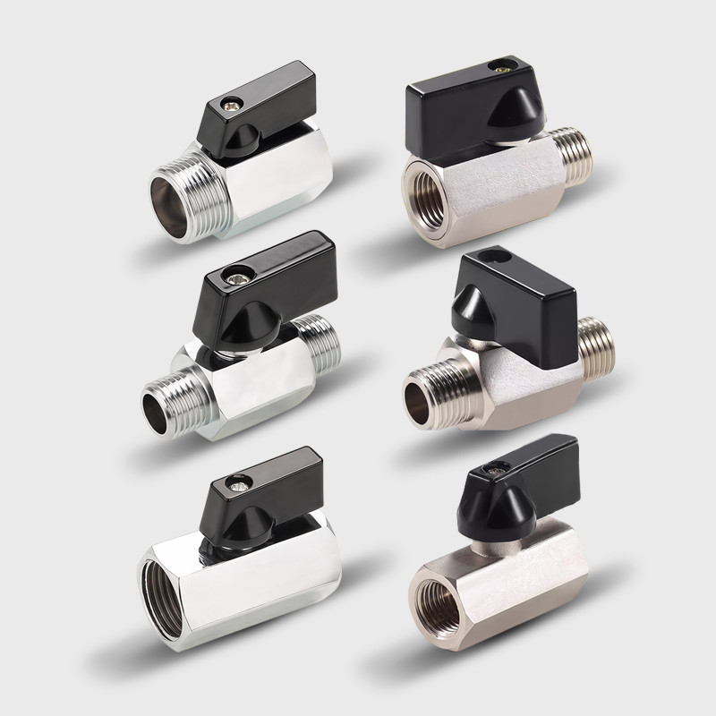 บอลวาล์วมินิทองเหลืองชุบนิกเกิล ฟิตติ้ง 1/8 1/4 3/8 1/2 วาล์วสวิตช์เกลียว ข้อต่อลมนิวเมติก