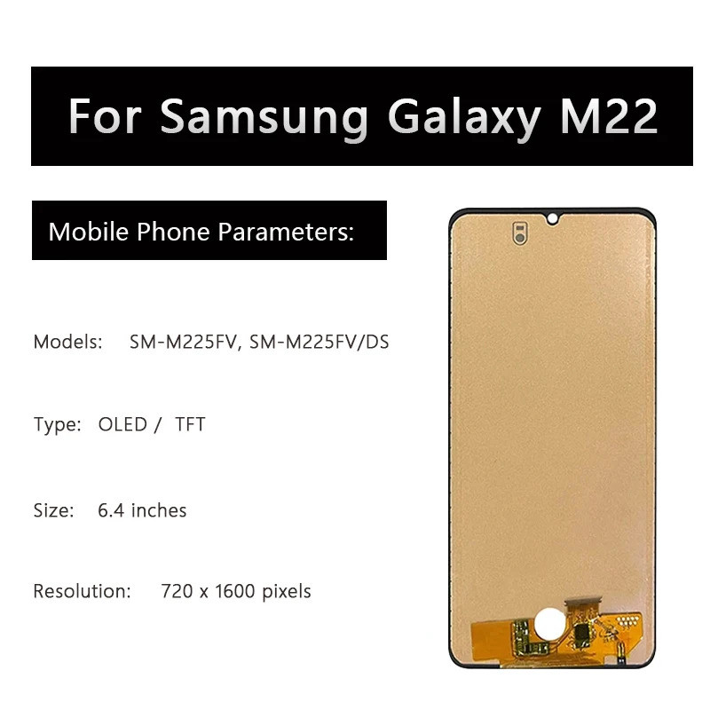 OLED TFT LCD สําหรับ Samsung Galaxy M22 M225 SM-M225FV SM-M225FV/DS จอแสดงผลแผงสัมผัส Digitizer เปลี