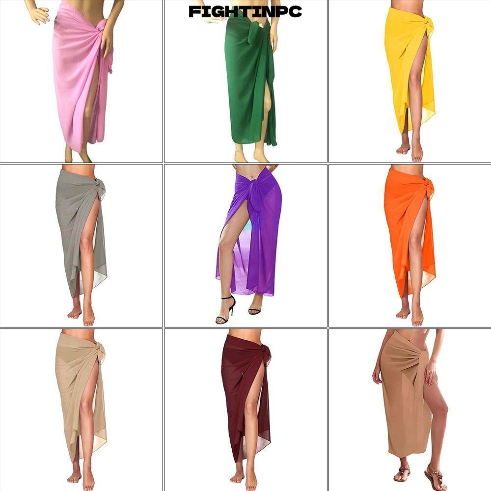 FIGHTINPC Beach Dress, Short Long Multi-Color Sarong Beach, Long Sarong Knot เอว Sheer วัสดุตาข่ายชุ