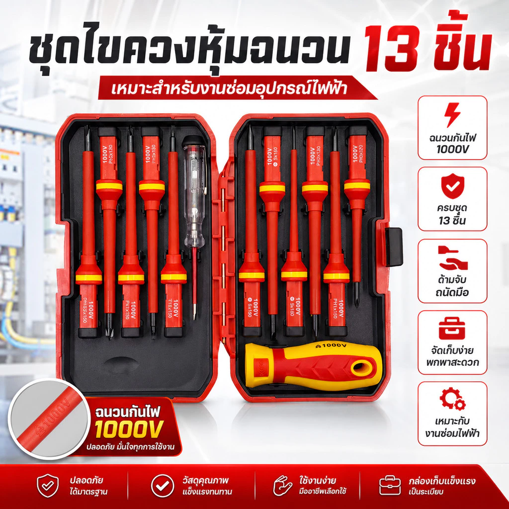 1000 โวลต์ VDE 13 ชิ้น ฉนวนไขควงช่างไฟฟ้าซ่อมชุดเครื่องมือแม่เหล็กสกรู (HP302) Slotted Phillips Pozidriv Torx Cr-V Bits