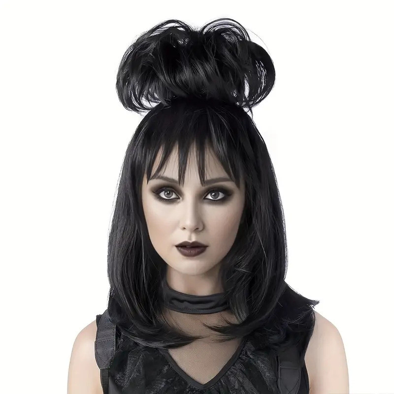 พร้อมสต็อก Underworld Master Beetle Juice Lydia Deetz Black cos Wig