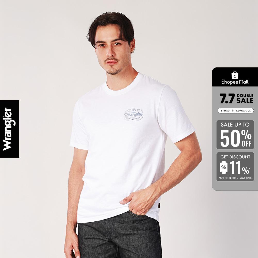 WRANGLER เสื้อยืดแขนสั้นผู้ชาย คอลเลคชั่น Wrangler Legends รุ่น WR S126MTSSN28 สีครีม