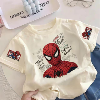 Pebbi Baby เสื้อยืดเด็กฤดูร้อนรุ่นใหม่ ลายปักสไปเดอร์แมน Spider-Man มาร์เวล ผ้าฝ้ายแท้100% นุ่มสบาย เสื้อแขนสั้นเด็กผู้ช