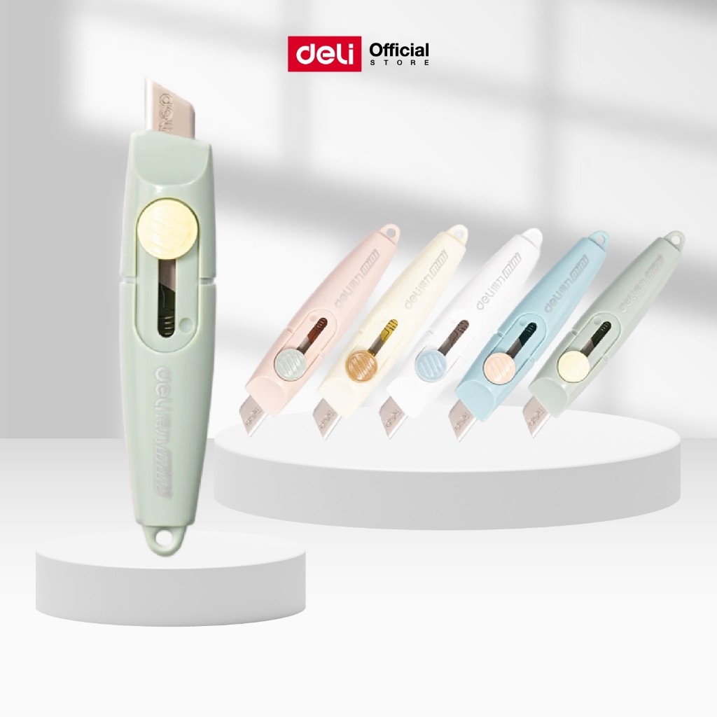 คัตเตอร์มินิพกพา Deli รุ่น 2020 ใบมีด SK5 ทนทาน พกพาสะดวก (คละสี)(จำหน่าย 1 เล่ม)