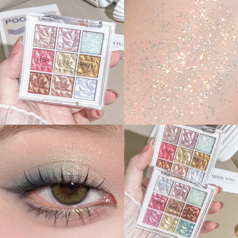 [XT] Helen Beauty Shining Big Sequins อายแชโดว์เก้าสี Stage Performance เครื่องสําอางอายแชโดว์ Palette