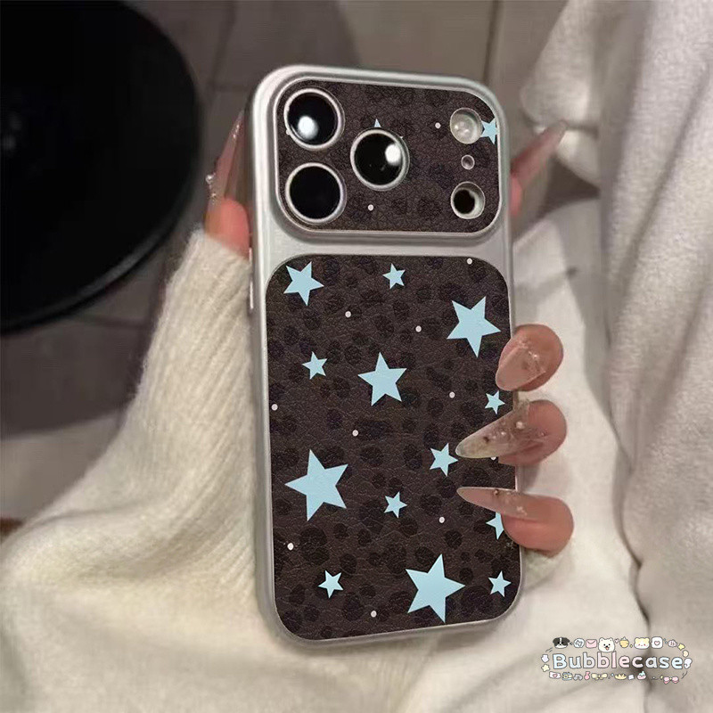 เคสลายหนังสไตล์ Y2K สำหรับ iPhone 16 Plus 13 12 Pro 17 Pro Max 11 17 Air 15 Pro 14 ลายดาว เคสโทรศัพท์สีเข้ม สไตล์ย้อนยุค