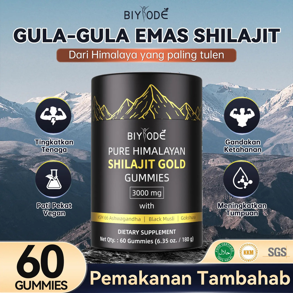 ข้อเสนอจํานวนจํากัดBIYODE Gummies Shilajit Hal Himalayan Gold 3000mg (60 Gummies)แพ็คเพิ่มพลังงาน,โฟ