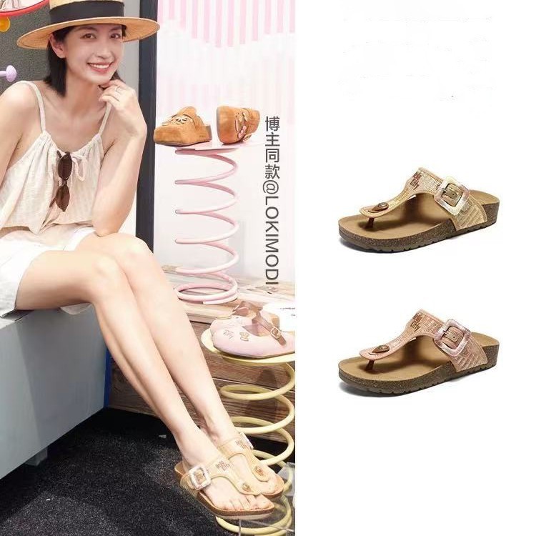 [คลังสินค้าพร้อม] Plum Soda Flip-Flops รองเท้าแตะทอผู้หญิงฤดูร้อนหนาSoled Retro Birkenstock รองเท้า 