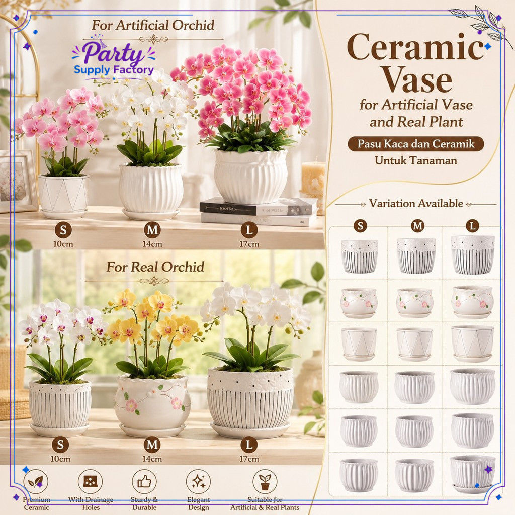 Pasu Orkid / Pasu Bonsai Size Kecil / Pasu Ceramic / Orkid / แจกันเซรามิก