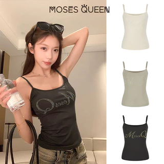 MOSESQUEEN เสื้อคล้องคอลูกปัดสไตล์ตัวอักษรสาวฮอตสวมเป็นเสื้อตัวนอกพร้อมเสื้อแขนกุดชั้นในทรงเข้ารูปมีสไตล์และเข้ารูป #63774
