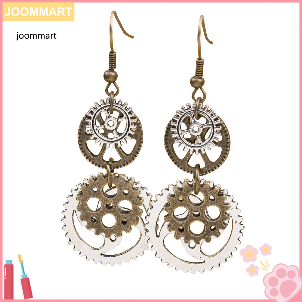 [Jm] Steampunk Metal Double Gear Drop Pendant Women Hook ต่างหูเครื่องประดับปาร์ตี้