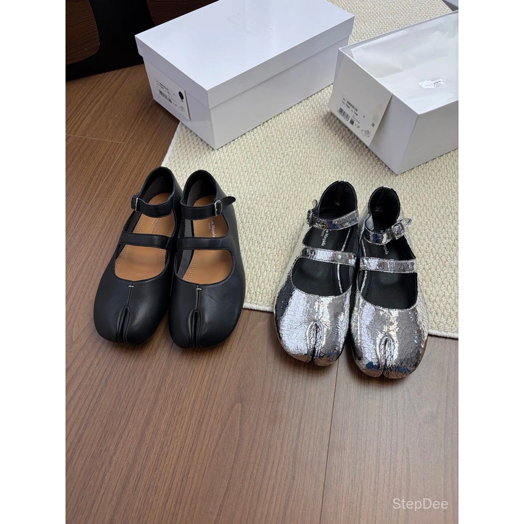 [คุณภาพสูง] MM6tabi Mary Jane Split Toe Shoes Full Sheepskin Flat Shoes Mary Jane Ballet