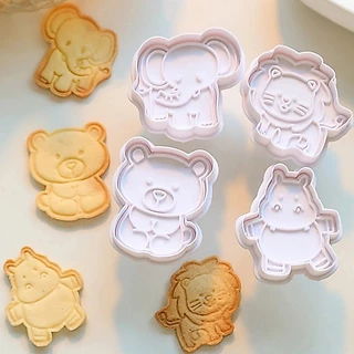 4 ชิ้น สัตว์ คุกกี้ ลูกสูบ ตัด การ์ตูน เบเกอรี่ แม่พิมพ์ คุกกี้ แสตมป์ บิสกิต DIY เครื่องมือตกแต่งแม่พิมพ์