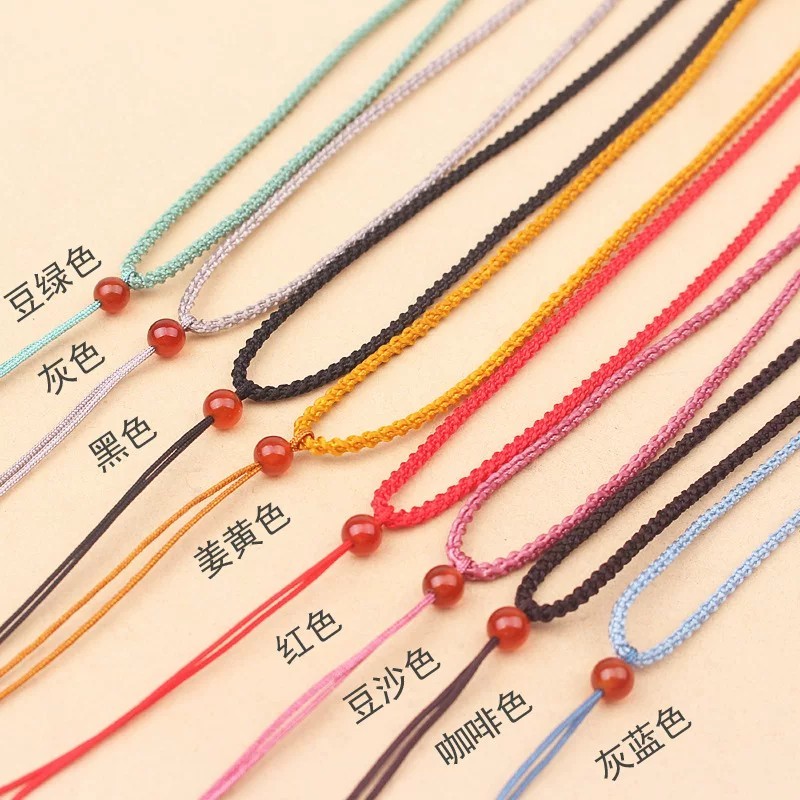 ปรับลูกปัดสีดําเชือกสับปะรด diy จี้ Amulet สร้อยคอ Lanyard Simple yu Pei สีแดงสีดําแขวนคอเชือกผู้ชาย
